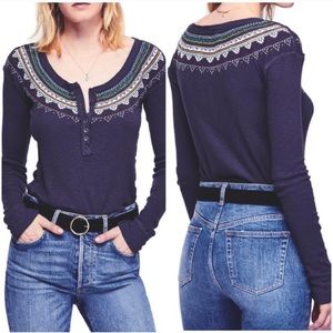 Free People Grey Embroidered Fair Isle Thermal XS